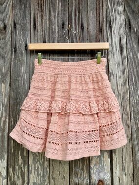 aerie Pink Crochet Tiered Skater Mini Skirt size extra small